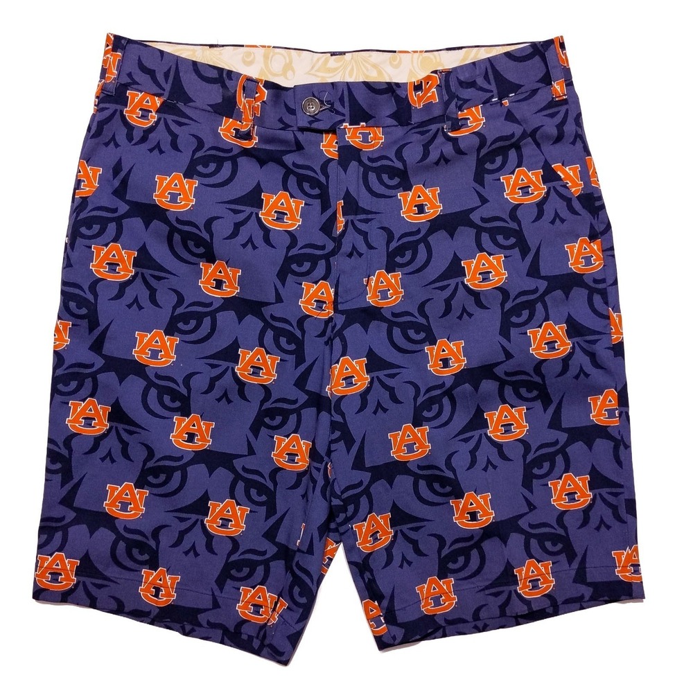 LOUDMOUTH GOLF Auburn Tigers Flat Front Chino‎ Shorts Blue ~ 34